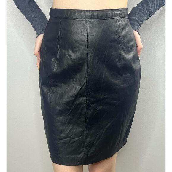 Vintage 90s Euro Mond of California 100% Genuine Leather Pencil Skirt Size 3/4 - Picture 1 of 4